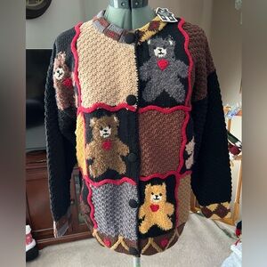 RARE NWT Storybook Knits M Heart Teddy Bear Sweater Cardigan Valentines Day